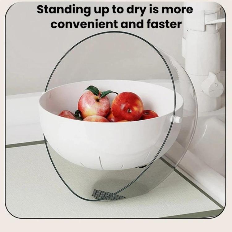 Double-Layer Fruit Vegetable Washing & Draining Basket Household Kitchen Rice Draining Basin - Transparent White