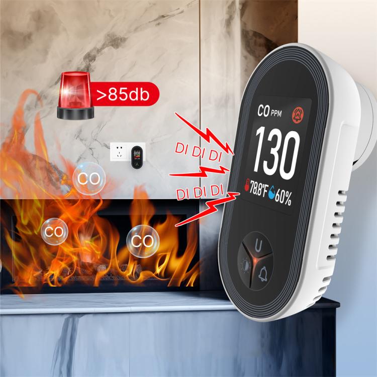 MOES Carbon Monoxide Temperature & Humidity Detector Monitoring Alarm Sensor, Spec: 3 In 1 US Plug