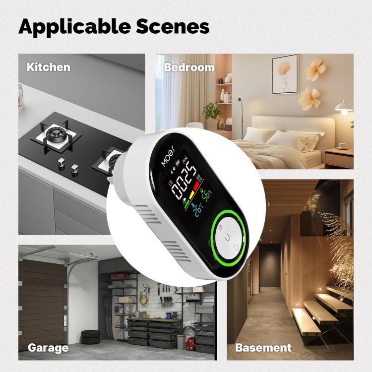 MOES Carbon Monoxide Temperature & Humidity Detector Monitoring Alarm Sensor, Spec: 5 In 1 Gas+Smoke US Plug