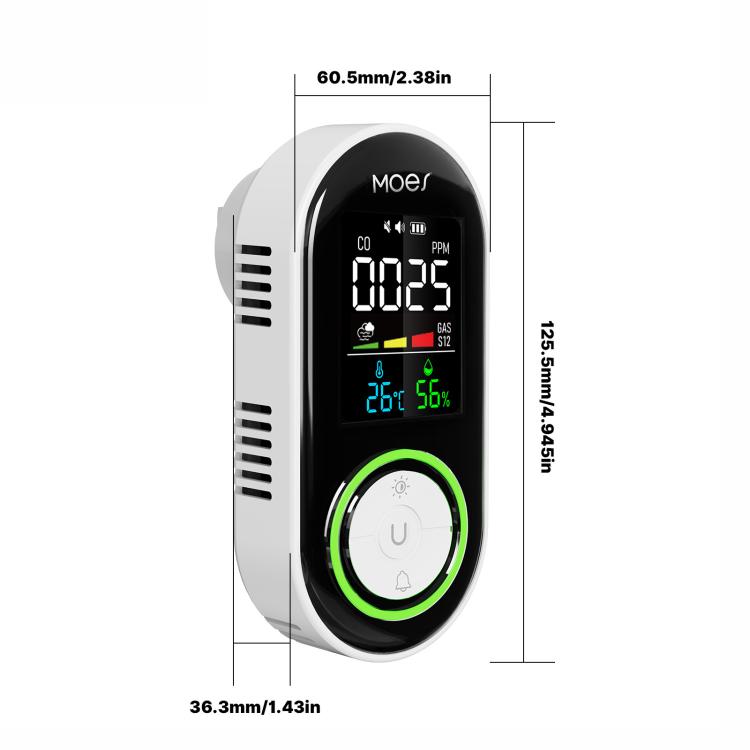 MOES Carbon Monoxide Temperature & Humidity Detector Monitoring Alarm Sensor, Spec: 5 In 1 Gas+Smoke US Plug