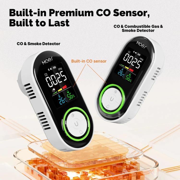 MOES Carbon Monoxide Temperature & Humidity Detector Monitoring Alarm Sensor, Spec: 4 In 1 Smoke US Plug