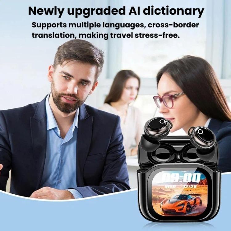 JM28 Mini Bluetooth Earphones With Color Screen Translation & Noise Reduction In-Ear Headphones - Black