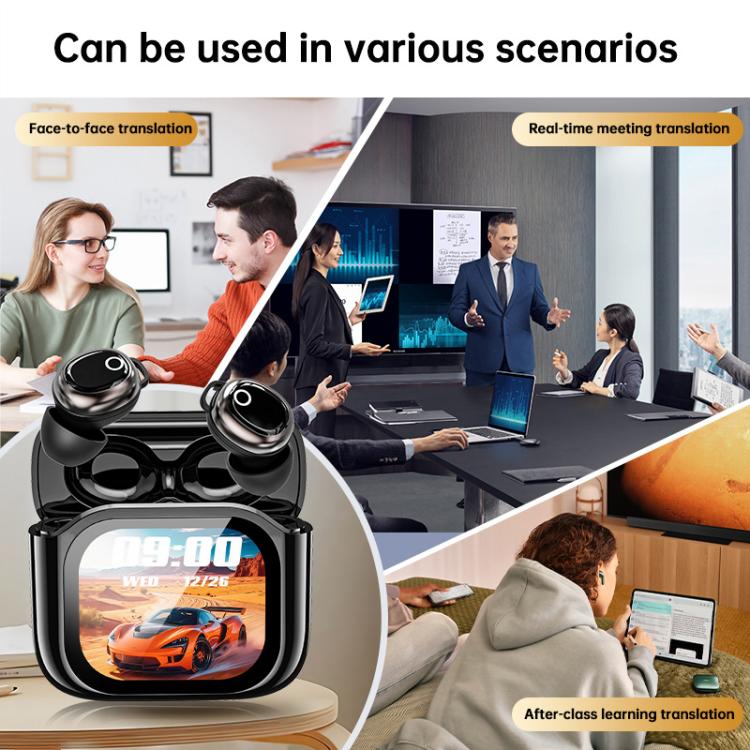 JM28 Mini Bluetooth Earphones With Color Screen Translation & Noise Reduction In-Ear Headphones - Black