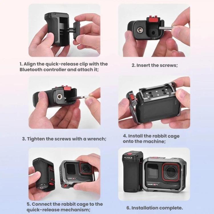 For DJI Osmo Action 5 Pro / 6 Flymile Bluetooth Street Photography Handle Magnetic Quick-Release Base - Black