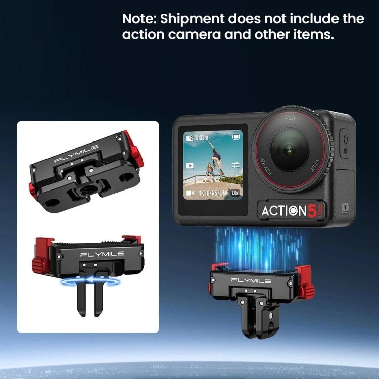 For DJI Osmo 360 / Action 3 / 4 / 5 Pro Flymile Magnetic Quick-Release Adapter Base - Aluminum Alloy