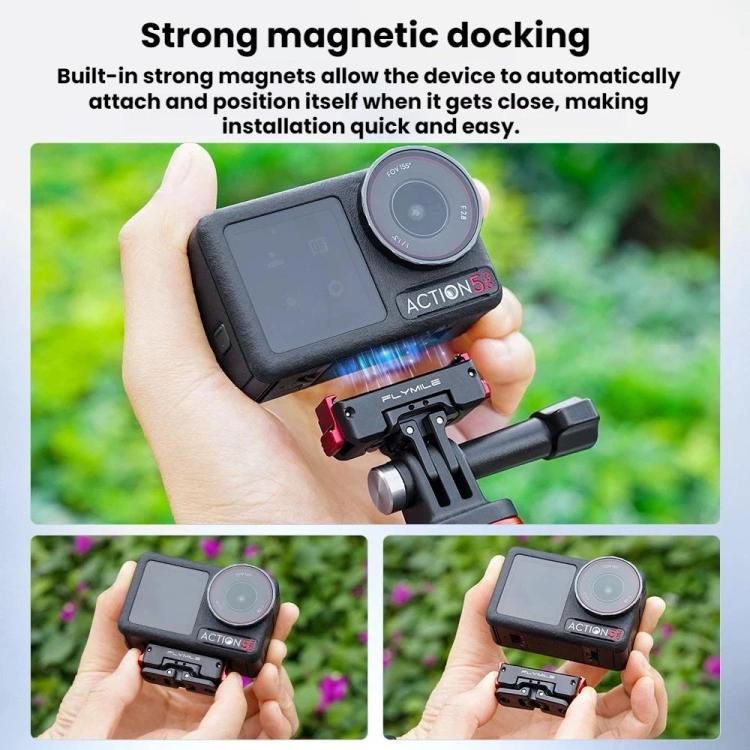 For DJI Osmo 360 / Action 3 / 4 / 5 Pro Flymile Magnetic Quick-Release Adapter Base - Aluminum Alloy