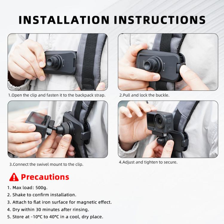 BRDRC Action Cameras Magnetic Quick-release Backpack Shoulder Strap Slip For DJI Action 6 / Nano