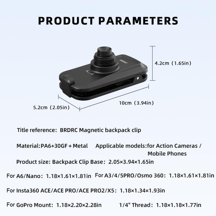 BRDRC Action Cameras Magnetic Quick-release Backpack Shoulder Strap Slip For DJI Action 6 / Nano