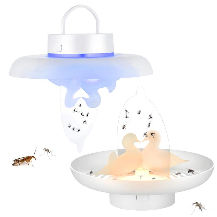 Flea & Mosquito Trap USB/AAA Battery Powered Indoor/Outdoor Insect Catcher with Blue & Warm Light - White