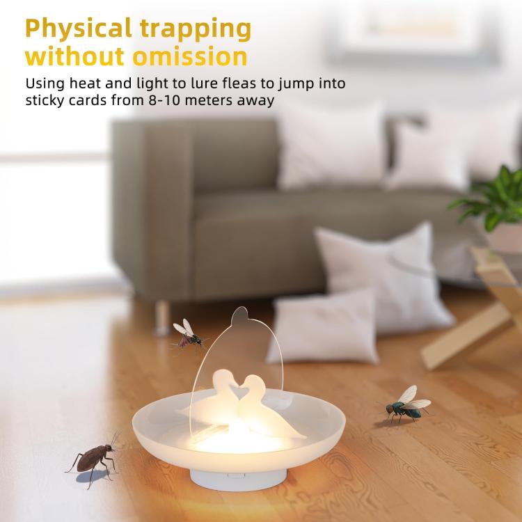 Flea & Mosquito Trap USB/AAA Battery Powered Indoor/Outdoor Insect Catcher with Blue & Warm Light - White