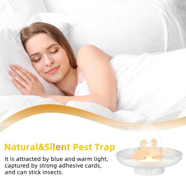 Flea & Mosquito Trap USB/AAA Battery Powered Indoor/Outdoor Insect Catcher with Blue & Warm Light - White