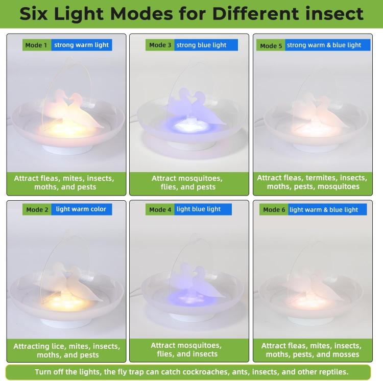 Flea & Mosquito Trap USB/AAA Battery Powered Indoor/Outdoor Insect Catcher with Blue & Warm Light - White