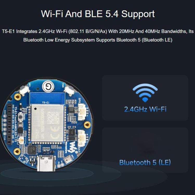 Waveshare Tuya T5-E1 1.75 Inch AMOLED Round Development Board QSPI Interface AI Large Models, Spec: GPS