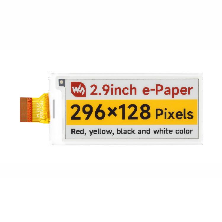 WAVESHARE 2.9inch E-Paper Display  E-Ink Display, 296x128, Red/Yellow/Black/White, SPI Interface, Spec: Raw Display