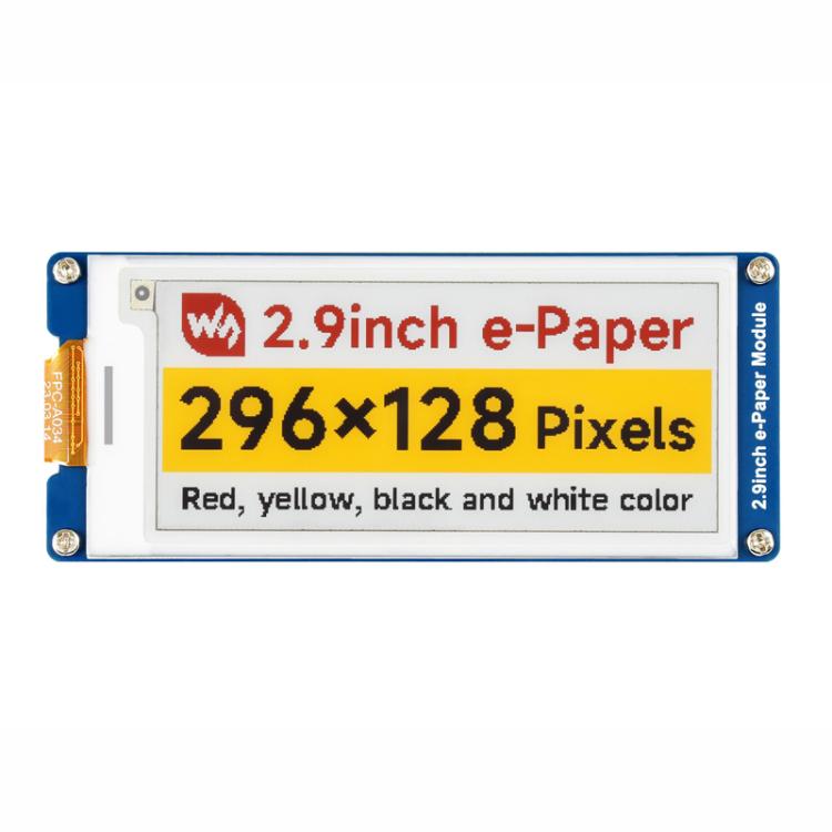 WAVESHARE 2.9inch E-Paper Display  E-Ink Display, 296x128, Red/Yellow/Black/White, SPI Interface, Spec: With Driver Board