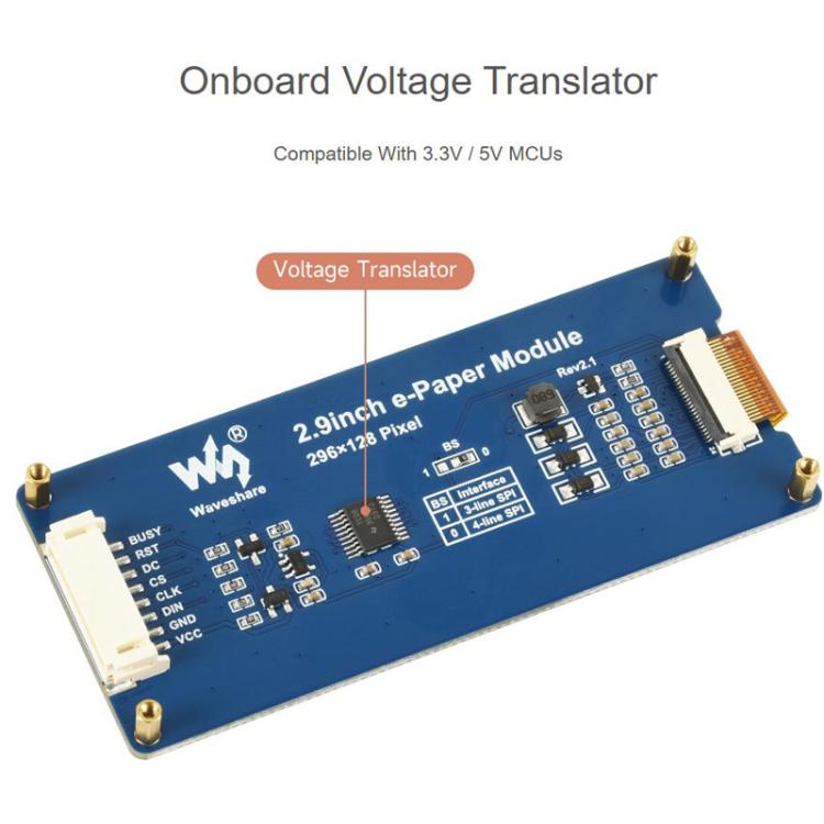 WAVESHARE 2.9inch E-Paper Display  E-Ink Display, 296x128, Red/Yellow/Black/White, SPI Interface, Spec: With Driver Board