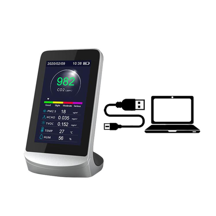 10-In-1 Air Quality Monitor With Data Export To PC Detector For CO2, PM2.5, PM10, HCHO, TVOC, Temperature & Humidity - DM72B