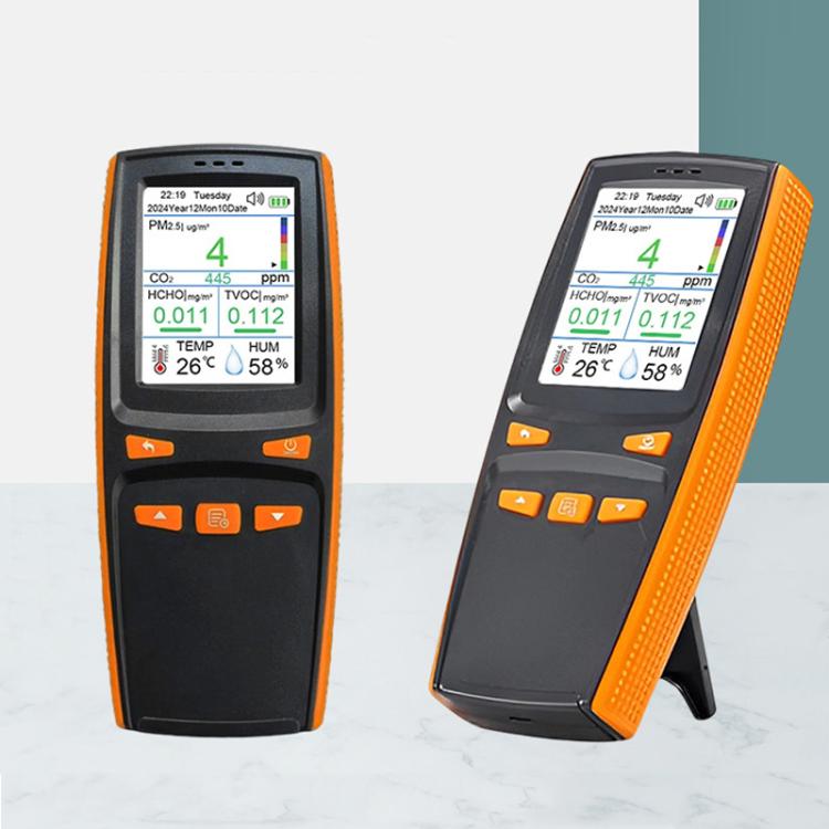 Handheld 10-In-1 Air Quality Monitor With Data Export To PC Detector For CO2, PM2.5, PM10, HCHO, TVOC, AQI, Temperature & Humidity