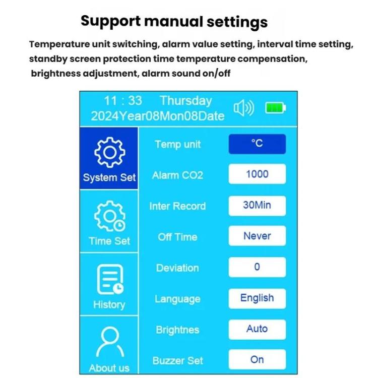 Handheld 10-In-1 Air Quality Monitor With Data Export To PC Detector For CO2, PM2.5, PM10, HCHO, TVOC, AQI, Temperature & Humidity