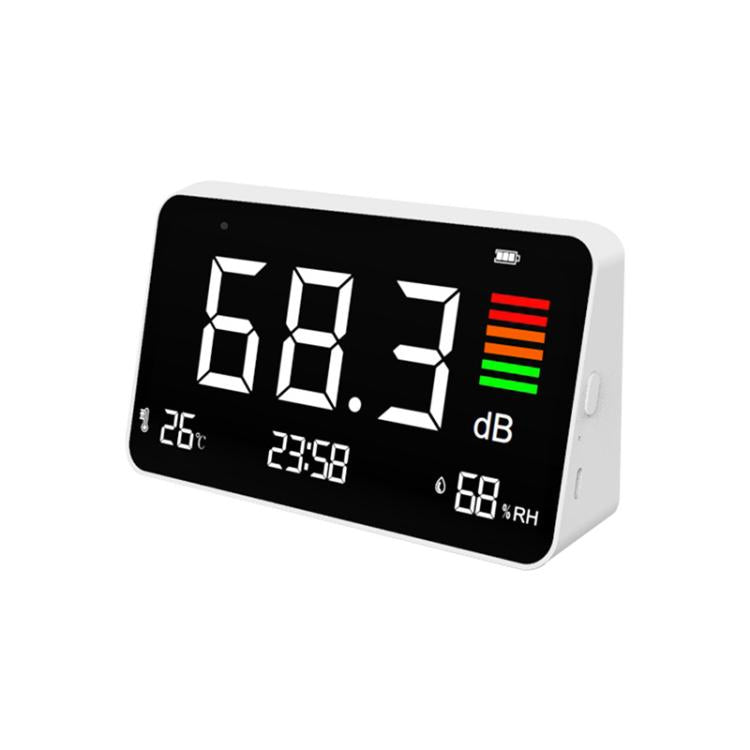 Digital 4-in-1 Noise Meter with Temperature & Humidity Sensor, Time Display Rechargeable Battery, Adjustable Backlight - DM219N