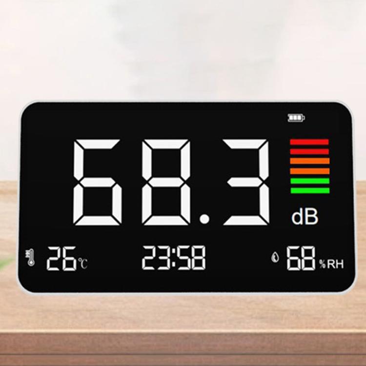 Digital 4-in-1 Noise Meter with Temperature & Humidity Sensor, Time Display Rechargeable Battery, Adjustable Backlight - DM219N