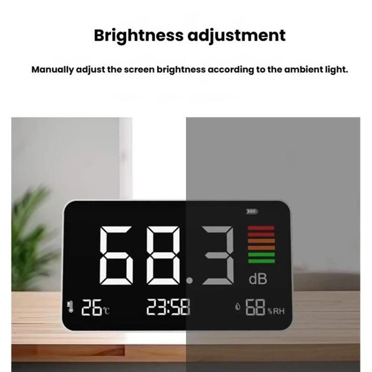 Digital 4-in-1 Noise Meter with Temperature & Humidity Sensor, Time Display Rechargeable Battery, Adjustable Backlight - DM219N
