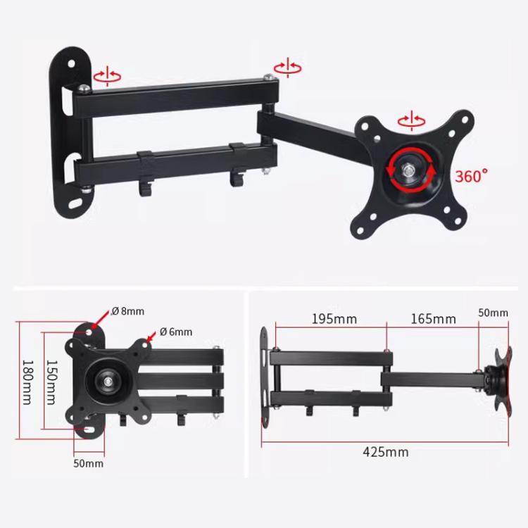 Telescopic Rotating Monitor Mount Wall Bracket for 10-24 Inch TV LCD Screens - 116B