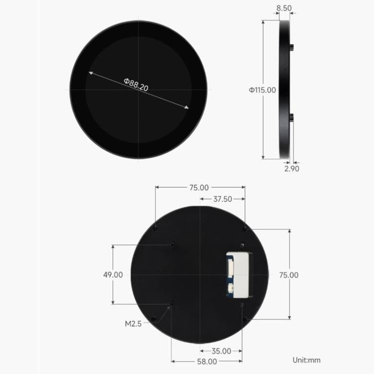 Waveshare DSI Round Capacitive Touch Display IPS Display Panel 10-Point Touch, Spec: 3.4 inch