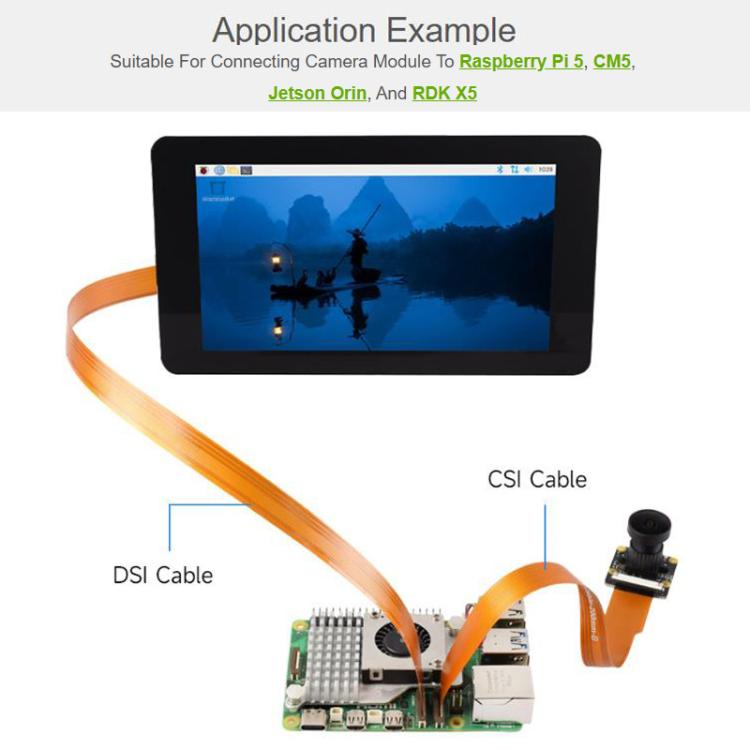 Waveshare For Raspberry Pi 5 CSI FPC Flexible Cable B 22PIN To 15PIN Suitable For CSI Cameras, Spec: 200mm