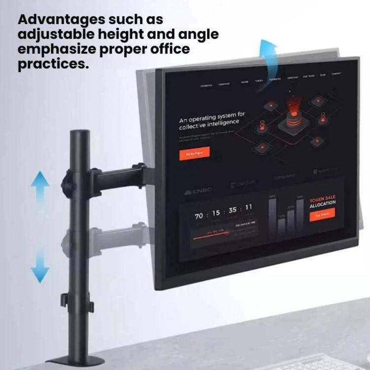 Desk Clamp Monitor Stand with Telescopic Arm, 40cm Height-Adjustable Pole Mount for Computer Screens - Black
