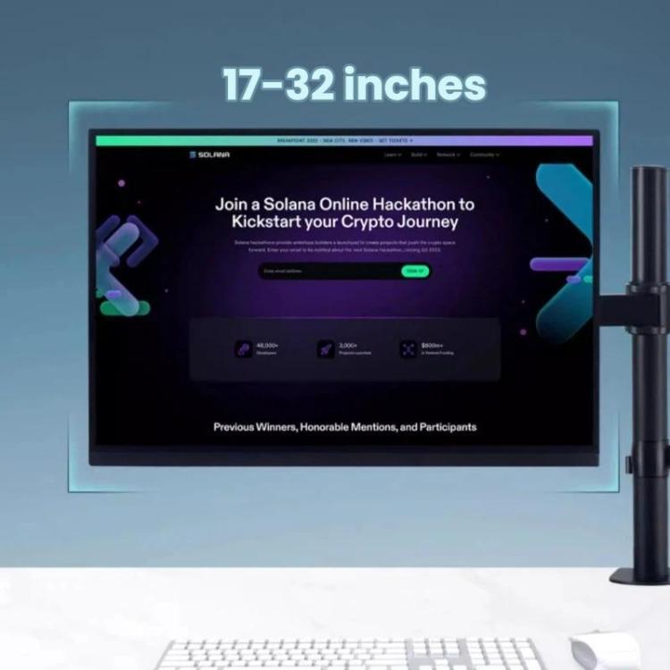 Desk Clamp Monitor Stand with Telescopic Arm, 40cm Height-Adjustable Pole Mount for Computer Screens - Black