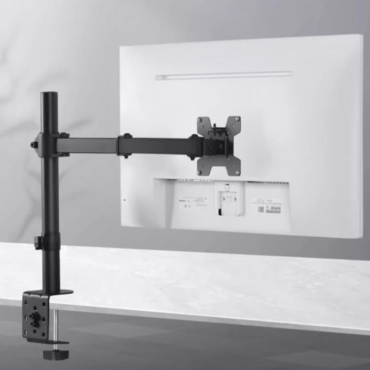 Desk Clamp Monitor Stand with Telescopic Arm, 40cm Height-Adjustable Pole Mount for Computer Screens - Black