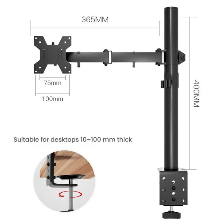 Desk Clamp Monitor Stand with Telescopic Arm, 40cm Height-Adjustable Pole Mount for Computer Screens - Black