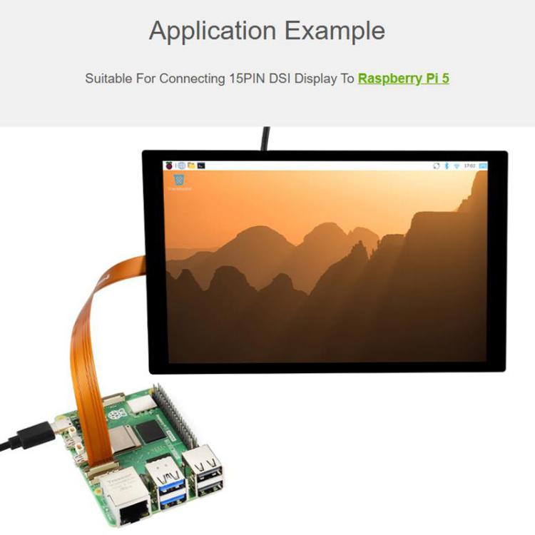 Waveshare For Raspberry Pi 5 DSI FPC Flexible Cable B 22PIN To 15PIN For DSI Displays, Spec: 300mm