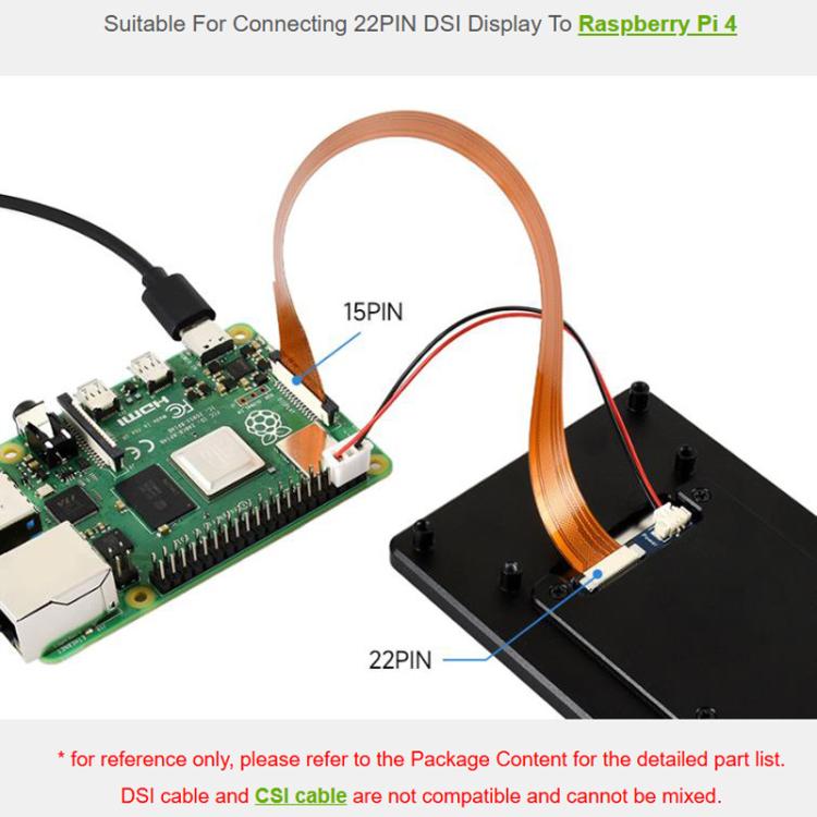 Waveshare For Raspberry Pi 5 DSI FPC Flexible Cable B 22PIN To 15PIN For DSI Displays, Spec: 500mm