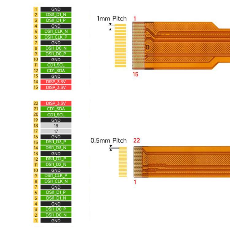 Waveshare For Raspberry Pi 5 DSI FPC Flexible Cable B 22PIN To 15PIN For DSI Displays, Spec: 300mm