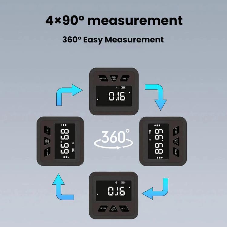 Magnetic Digital Inclinometer 360-Degree Angle Finder With Auto-Flip Display - Black