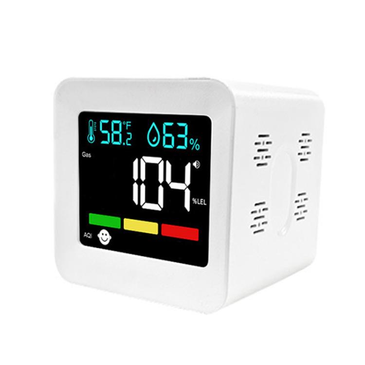 5-in-1 Plug-in Air Quality Monitor CO Combustible Gas AQI Temperature Humidity Detector with Alarm - White