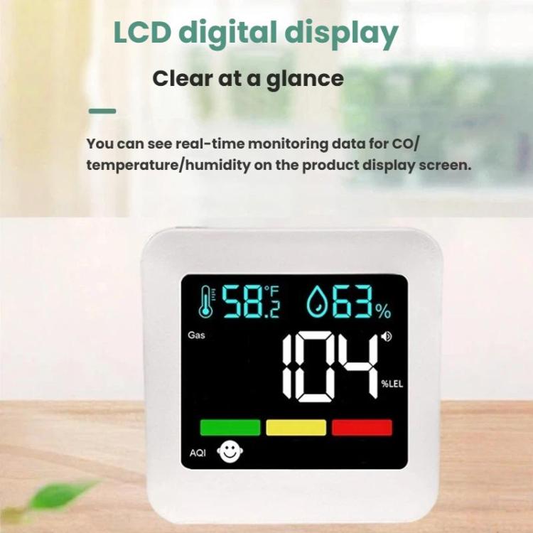 5-in-1 Plug-in Air Quality Monitor CO Combustible Gas AQI Temperature Humidity Detector with Alarm - White