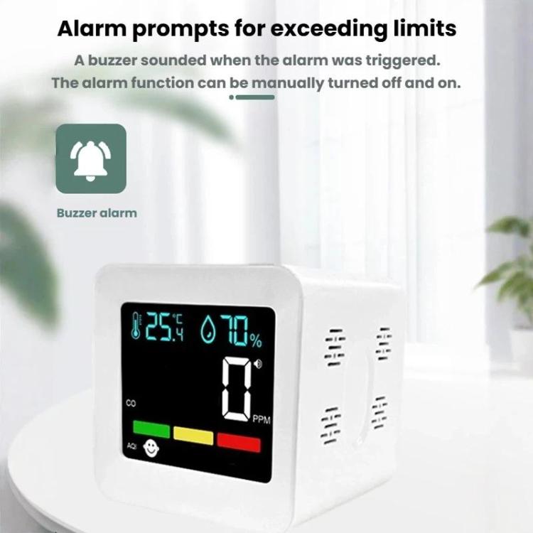 5-in-1 Plug-in Air Quality Monitor CO Combustible Gas AQI Temperature Humidity Detector with Alarm - White
