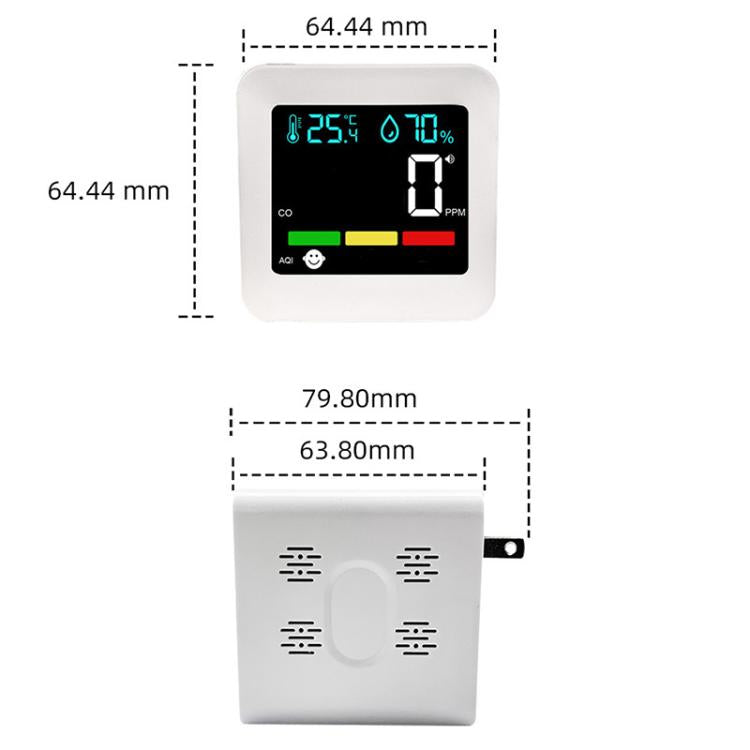 5-in-1 Plug-in Air Quality Monitor CO Combustible Gas AQI Temperature Humidity Detector with Alarm - White