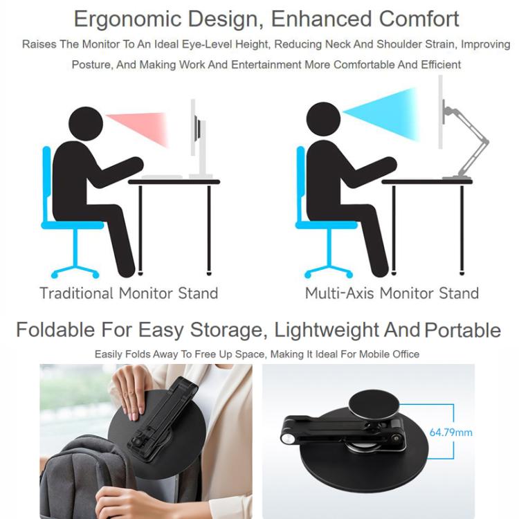 WAVESHARE Portable Monitor Magnetic Adjustable Stand, Compatible With 4-18.5 inch Monitors
