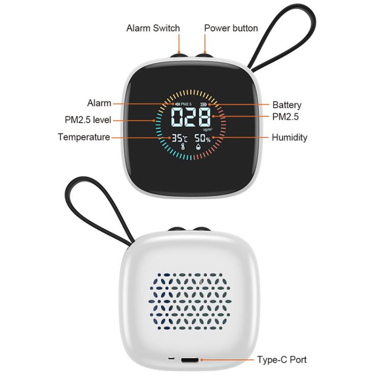 Mini PM2.5 Detector with Temperature & Humidity Monitor with Rechargeable Battery, Real-time LCD Display