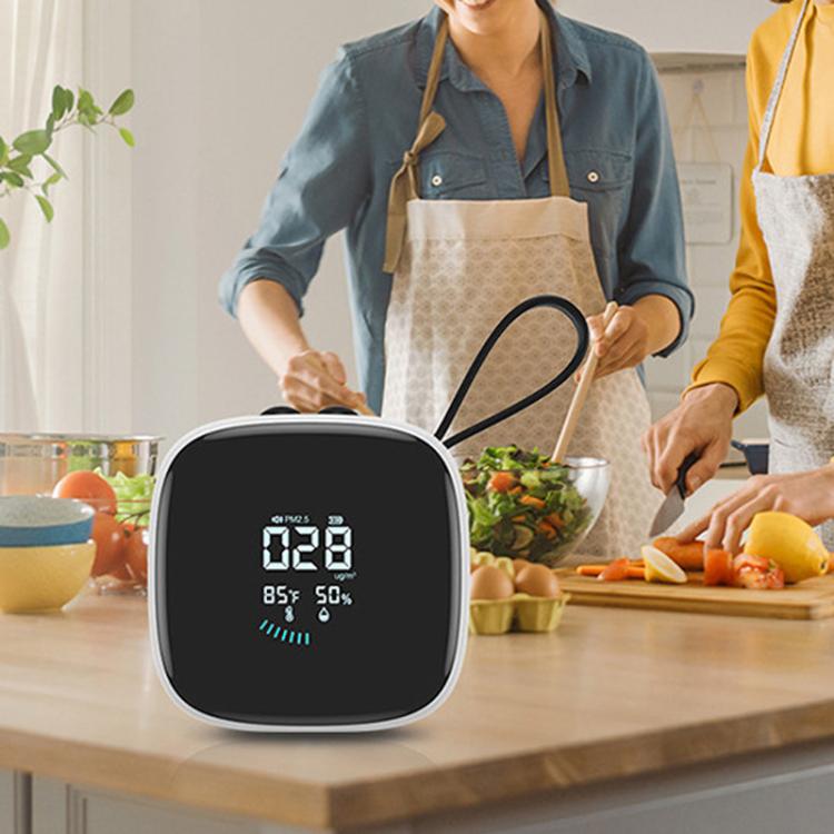 Mini PM2.5 Detector with Temperature & Humidity Monitor with Rechargeable Battery, Real-time LCD Display