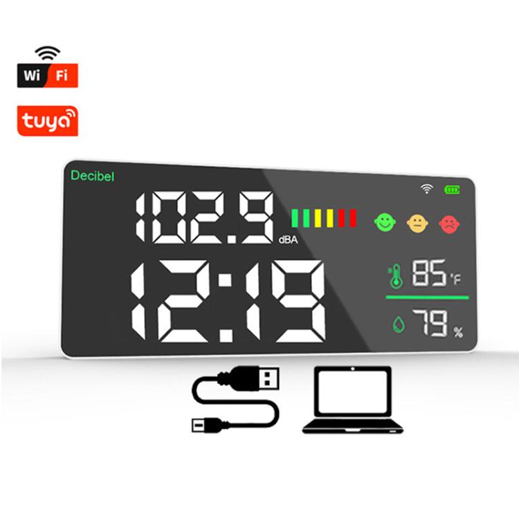 Tuya Smart 5-in-1 Wall-Mounted Noise Decibel Meter With Temperature, Humidity and Time Display, Spec:  Upgraded