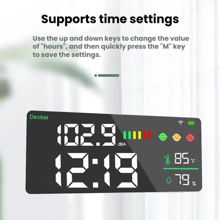 Tuya Smart 5-in-1 Wall-Mounted Noise Decibel Meter With Temperature, Humidity and Time Display, Spec: BASIC-C