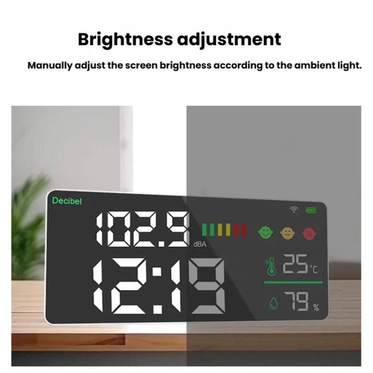 Tuya Smart 5-in-1 Wall-Mounted Noise Decibel Meter With Temperature, Humidity and Time Display, Spec: BASIC-C