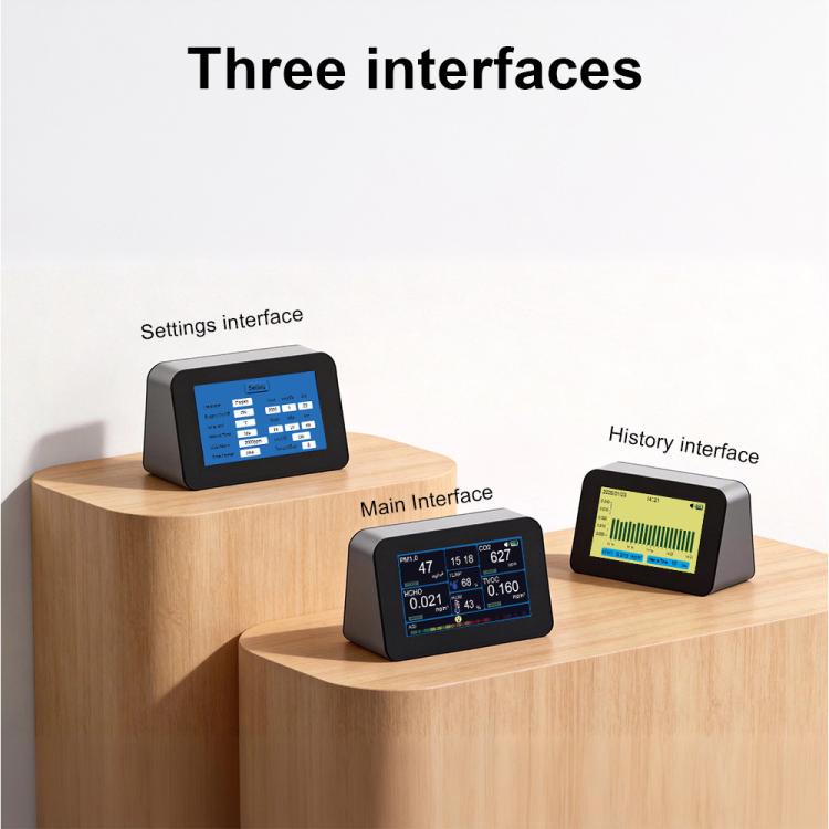 9-In-1 Air Quality Monitor For HCHO/PM2.5/CO2/TVOC, Temperature & Humidity, AQI, Adjustable Alarm, Type-C Charging