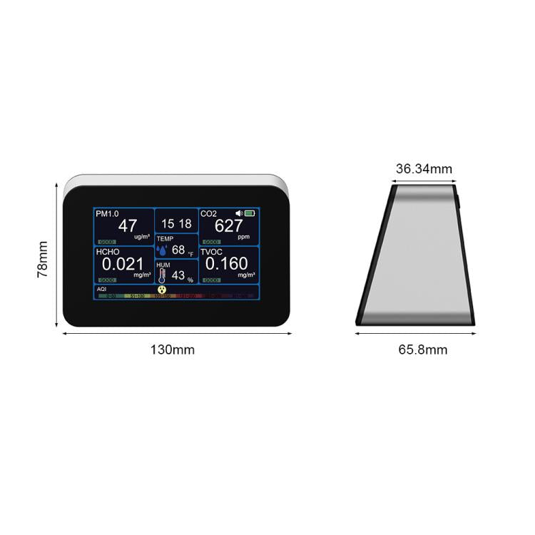 9-In-1 Air Quality Monitor For HCHO/PM2.5/CO2/TVOC, Temperature & Humidity, AQI, Adjustable Alarm, Type-C Charging