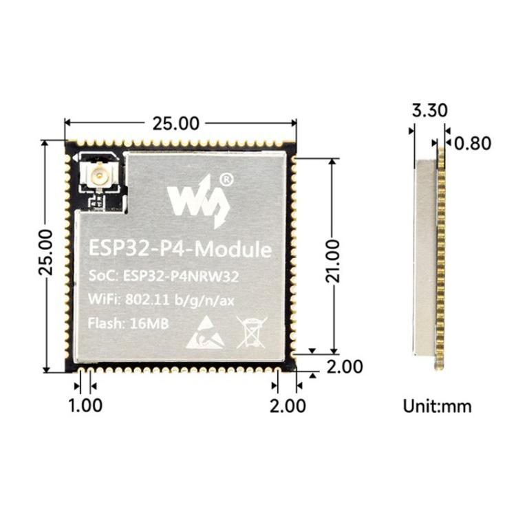 WAVESHARE ESP32-P4-Module Core Board, Based On ESP32-P4 And ESP32-C6 Dual-Chip Design, Spec: 16MB